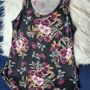 LuLaRoe Floral Tank Top - Black and Purple